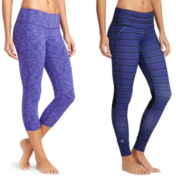 2 Pair Athleta Relay Striped Tight Chaturanga Energy Capri XXS Leggings Workout - Picture 1 of 13